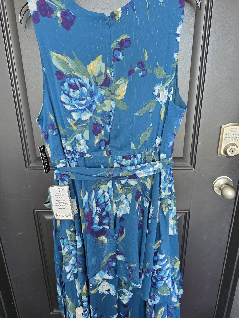SLNY Women’s 22W Teal Floral Wrap Dress Plus Size Sleeveless V Neck Chiffon Midi - Picture 9 of 9